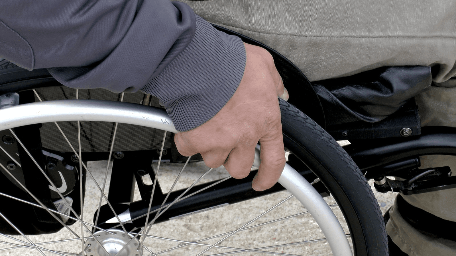 Close-up of a wheelchair user